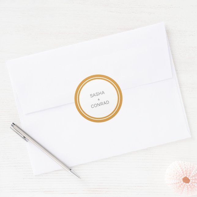 Sticker Rond Mariage Moderne Jaune Souci Bordure Gras (Enveloppe)