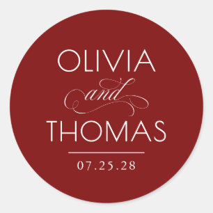 Sticker Rond Mariage Moderne Minimaliste Chic Typographie Rouge