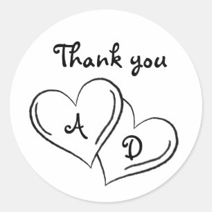 Sticker Rond Mariage Moderne & Minimaliste Cœur Doodle Merci