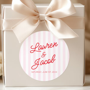 Sticker Rond Mariage Moderne Minimaliste Rayures Rouges Roses