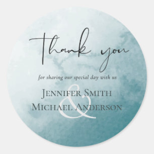 Sticker Rond Mariage moderne Misty Blue Gold