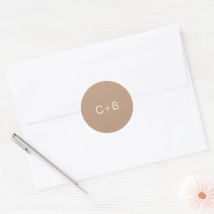 Sticker Rond Mariage Moderne Monogramme Marron
