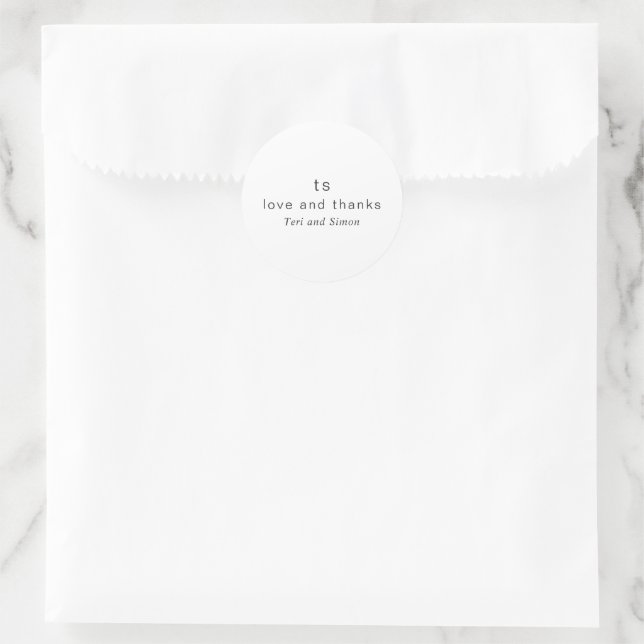 Sticker Rond Mariage Moderne Monogramme Noir et Blanc Intempore (Sac)