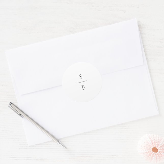 Sticker Rond Mariage Moderne Monogramme Noir et Blanc Propre (Enveloppe)