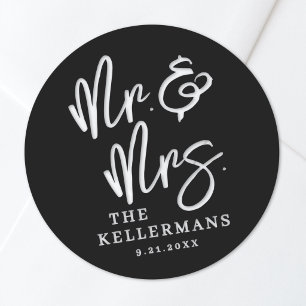 Sticker Rond Mariage Moderne Noir