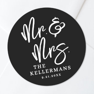 Sticker Rond Mariage Moderne Noir