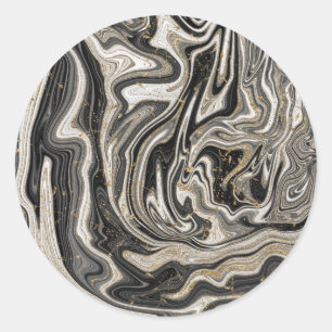 Sticker Rond Mariage Moderne Noir Blanc & Or Chic en Tourbillon