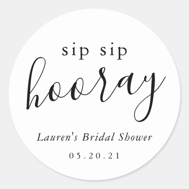 Sticker Rond Mariage Moderne Noir Blanc Sip Sip Hourra Enterrem (Devant)