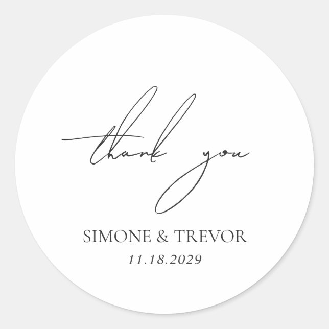 Sticker Rond Mariage Moderne Noir et Blanc Élégant (Devant)
