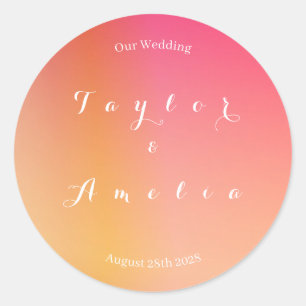 Sticker Rond Mariage Moderne Orange Peach Ombre