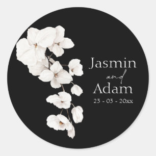 Sticker Rond Mariage moderne Orchidées Noires et Blanches