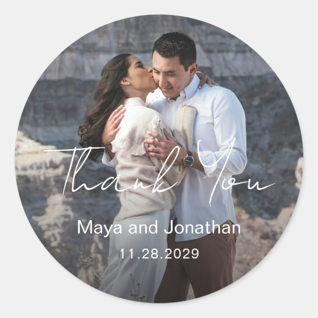 Sticker Rond Mariage Moderne Photo Élégant (Devant)