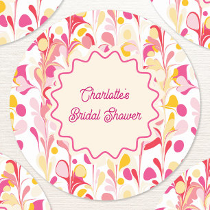 Sticker Rond Mariage Moderne Rétro Abstrait Vagues Roses