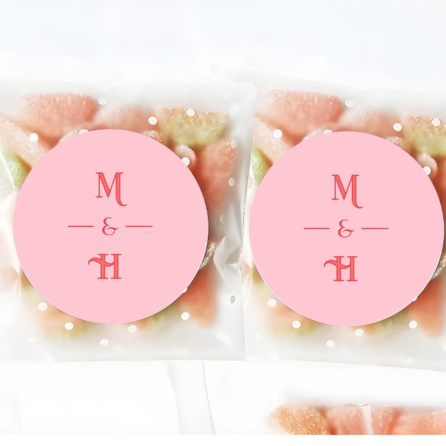 Sticker Rond Mariage Moderne Rétro Monogramme Rose et Rouge (Créateur téléchargé)