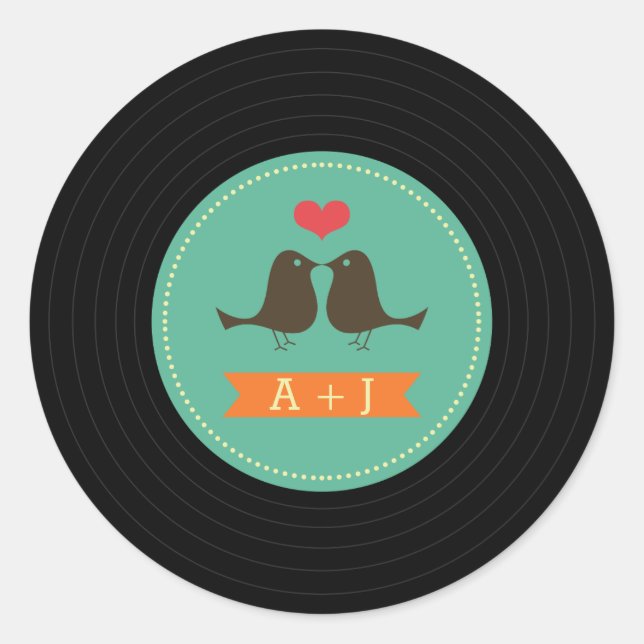 Sticker Rond Mariage moderne Retro Vinyl Record (Devant)