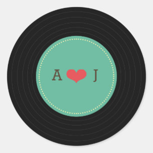 Sticker Rond Mariage moderne Retro Vinyl Record