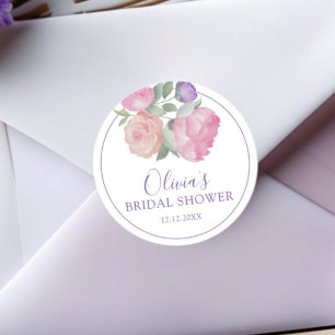 Sticker Rond Mariage Moderne Rose et Violet Fleurs