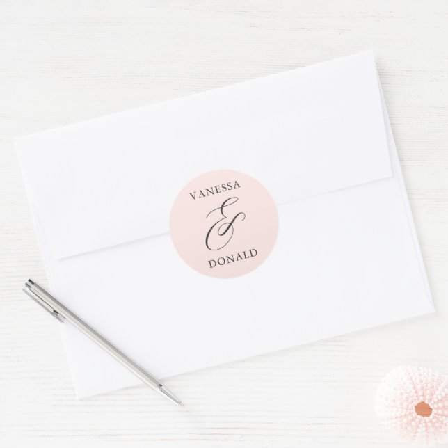 Sticker Rond Mariage Moderne Rose Pâle de Vanessa (Enveloppe)