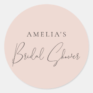 Sticker Rond Mariage Moderne Rose Pâle Shower 