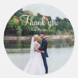 Sticker Rond Mariage moderne simple minimaliste photo remerciem