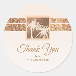 Sticker Rond Mariage Moderne Tropical Palmiers Cuivre & Crème