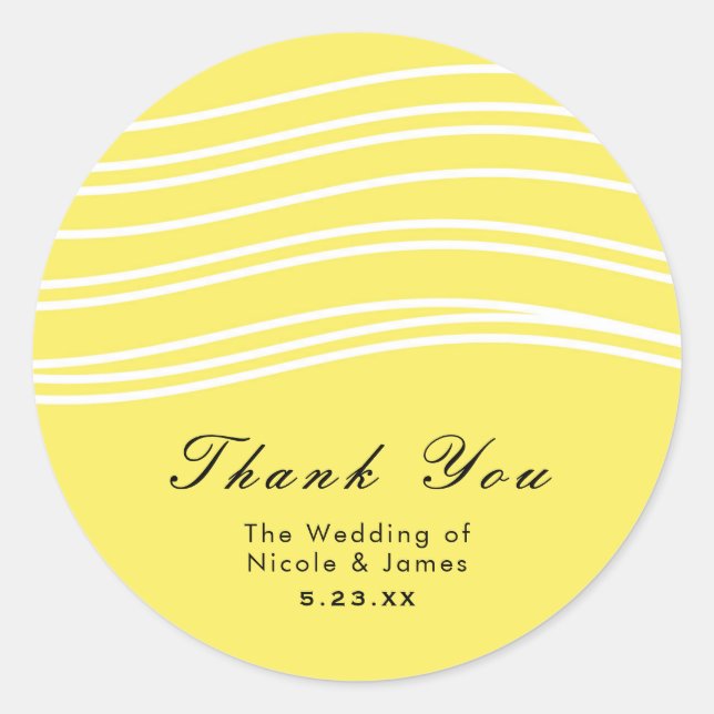 Sticker Rond Mariage Moderne Vague Jaune et Blanc Citron (Devant)