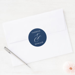 Sticker Rond Mariage Moderne Vanessa Bleu Nuit