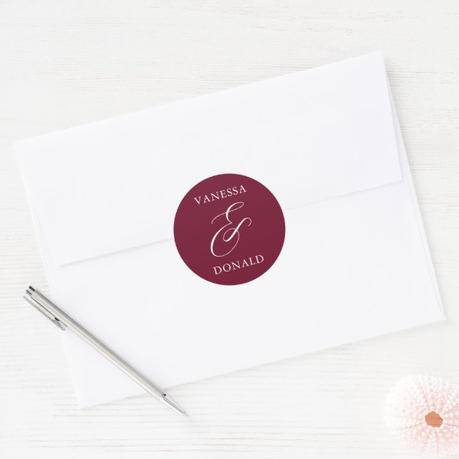 Sticker Rond Mariage Moderne Vanessa Bourgogne (Enveloppe)
