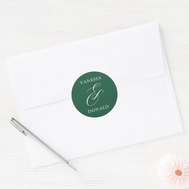 Sticker Rond Mariage Moderne Vanessa Vert Émeraude (Enveloppe)