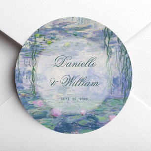 Sticker Rond Mariage Monet Fleurs de Nénuphars Écriture Élégant