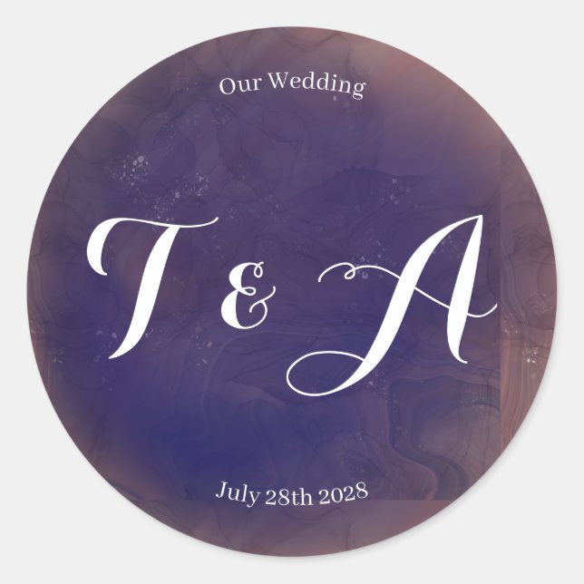 Sticker Rond Mariage Monogram Élégant violet (Devant)