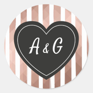Sticker Rond Mariage monogramm rose or chic cadre coeur
