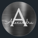 Sticker Rond Mariage monogramme à huile noire<br><div class="desc">Faux Noirs Filles Filles Filles en acier inoxydable métallique moderne et élégant Fhuile Anniversaire,  Fête des mariées,  Baby shower ou Mariage Envelope ou Sceau Favor Sticker. Cet autocollant peut être customisé pour inclure votre nom initial et prénom pour un paquet cadeau.</div>