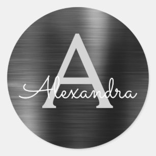 Sticker Rond Mariage monogramme à huile noire