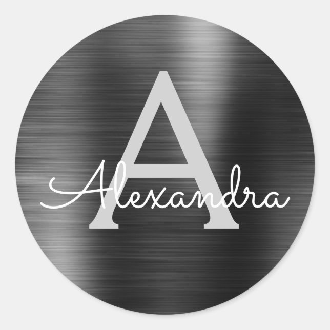 Sticker Rond Mariage monogramme à huile noire (Devant)