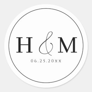 Sticker Rond Mariage Monogrammé à la Typographie Simple Élégant