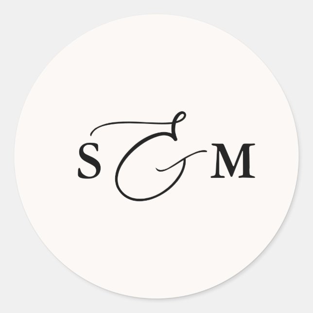 Sticker Rond Mariage Monogramme Ampersand Script Ivoire (Devant)