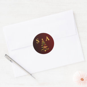 Sticker Rond Mariage Monogramme Arbre de Noël Chic et Élégant e