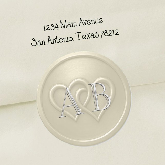 Sticker Rond Mariage Monogramme Argent Deux Cœurs Champagne (Créateur téléchargé)