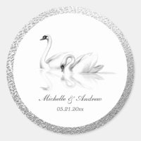 mariage monogramme argent texturé cygne blanc