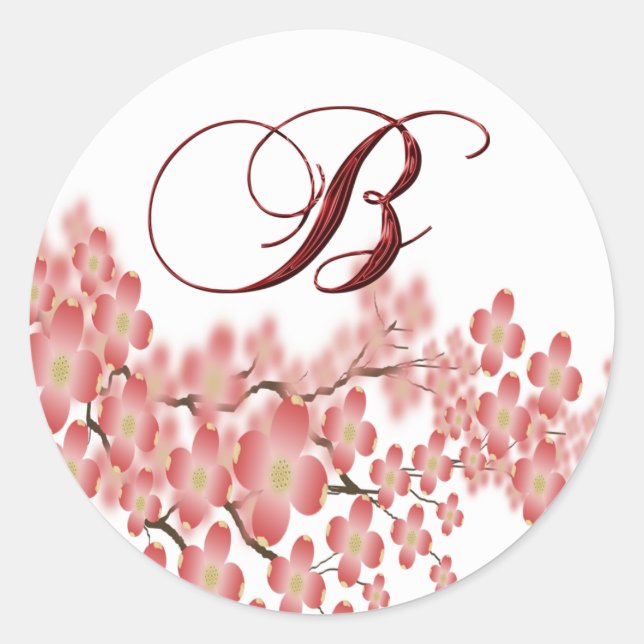Sticker Rond Mariage Monogramme B Dogwood Design Enveloppe Scea (Devant)