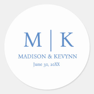Sticker Rond Mariage Monogramme bleu