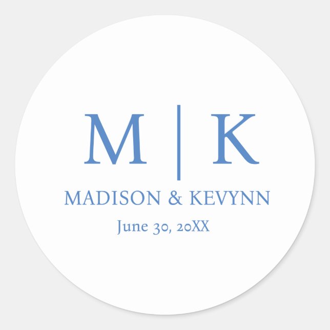 Sticker Rond Mariage Monogramme bleu (Devant)