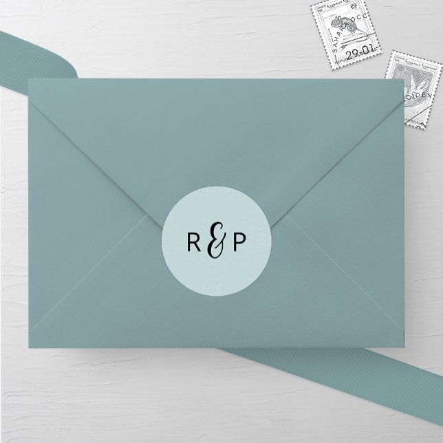 Sticker Rond Mariage Monogramme bleu clair (Créateur téléchargé)