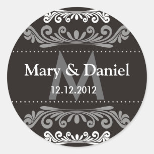 Sticker Rond Mariage Monogramme Bride Groom Date Enveloppe Scea