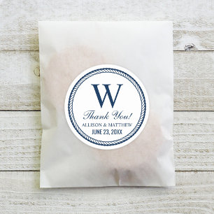 Sticker Rond Mariage Monogramme de Corde de la Marine