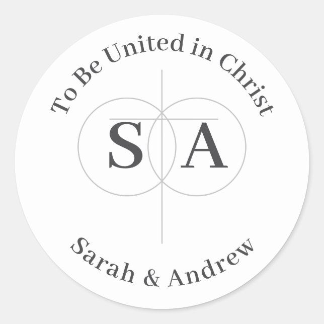 Sticker Rond Mariage Monogramme de croix et anneaux (Devant)