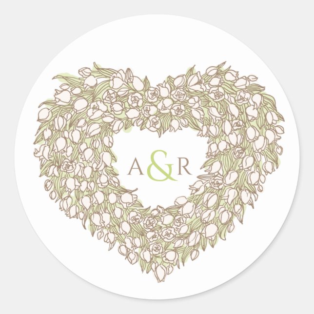 Sticker Rond Mariage monogramme de dessin d'encre de tulipe de  (Devant)