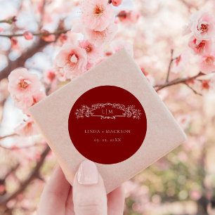Sticker Rond Mariage monogramme de la crête botanique de Bourgo
