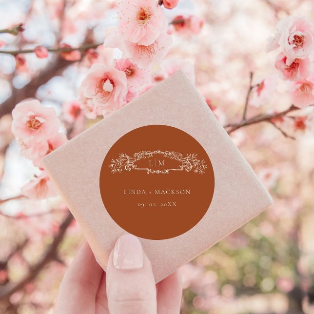 Sticker Rond Mariage monogramme de la crête botanique de terre  (Créateur téléchargé)